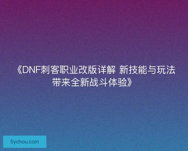 《DNF刺客职业改版详解 新技能与玩法带来全新战斗体验》